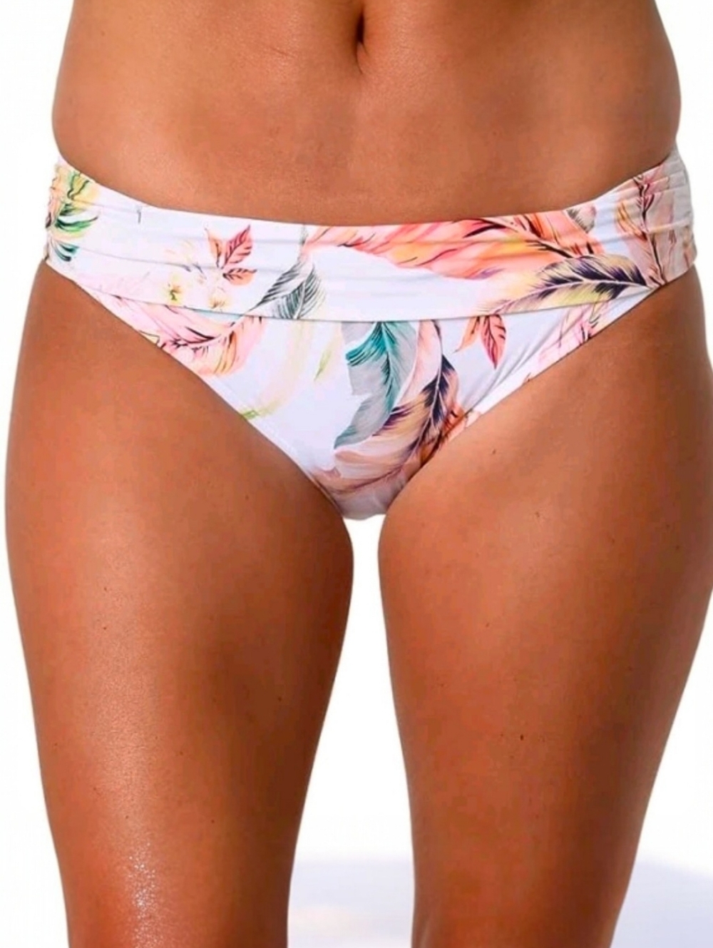 Jantzen 'Cabana Queen' Foldover Hipster Swimsuit Bottom, White Multicolor
